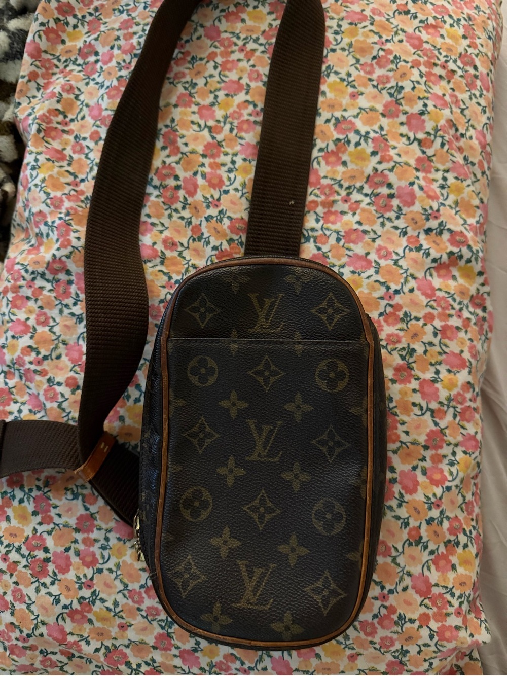 Auth Louis Vuitton Pouchette Gange Monogram Canvas Brown Crossbody Bag
